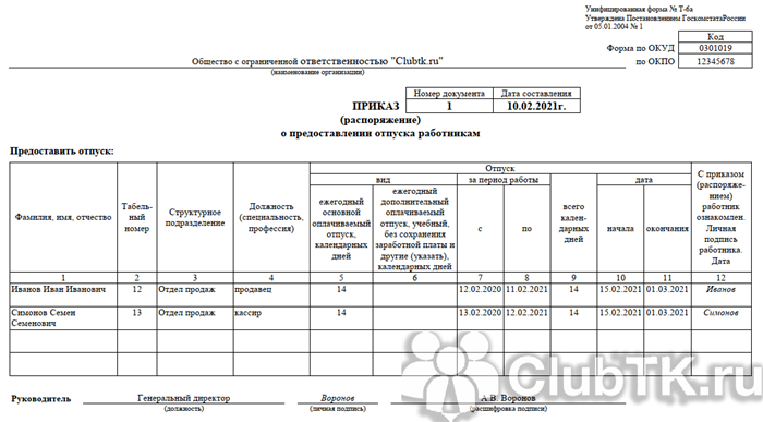 Что нужно обязательно указать в приказе