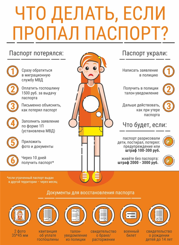 Какие заявления подаются при утере паспорта?